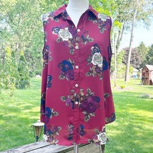 NWT Wine & Blue Floral Sleeveless Maternity Summer Blouse~Expected by Lilac Sz.M